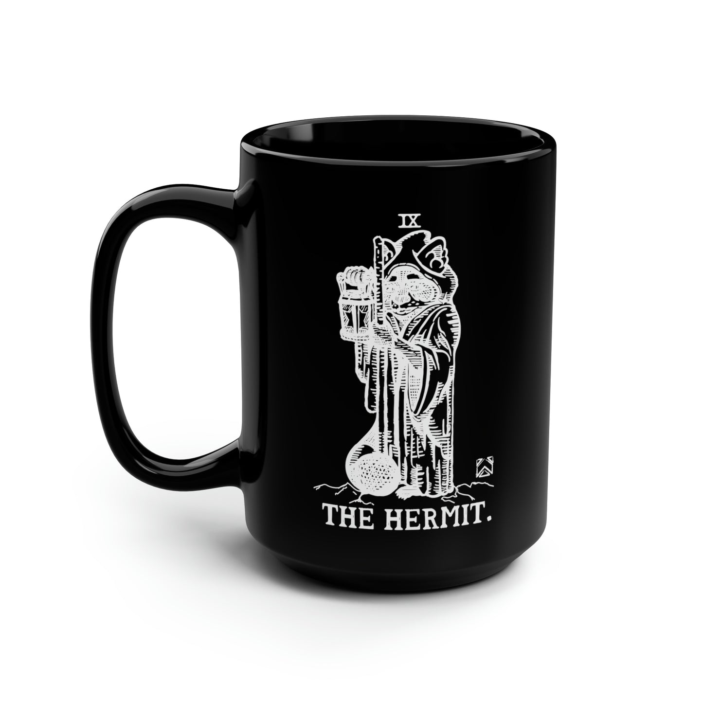 Raccoon Tarot THE HERMIT lineart - Black Mug, 15oz