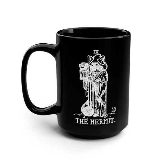Raccoon Tarot THE HERMIT lineart - Black Mug, 15oz