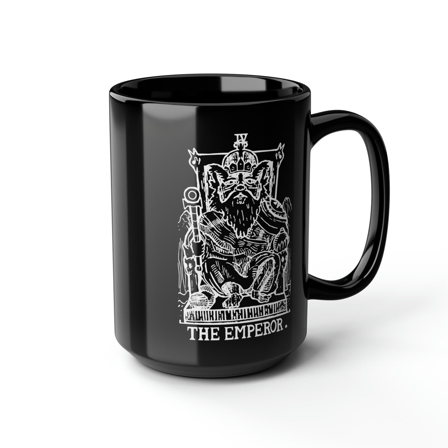 Raccoon Tarot THE EMPEROR lineart - Black Mug, 15oz