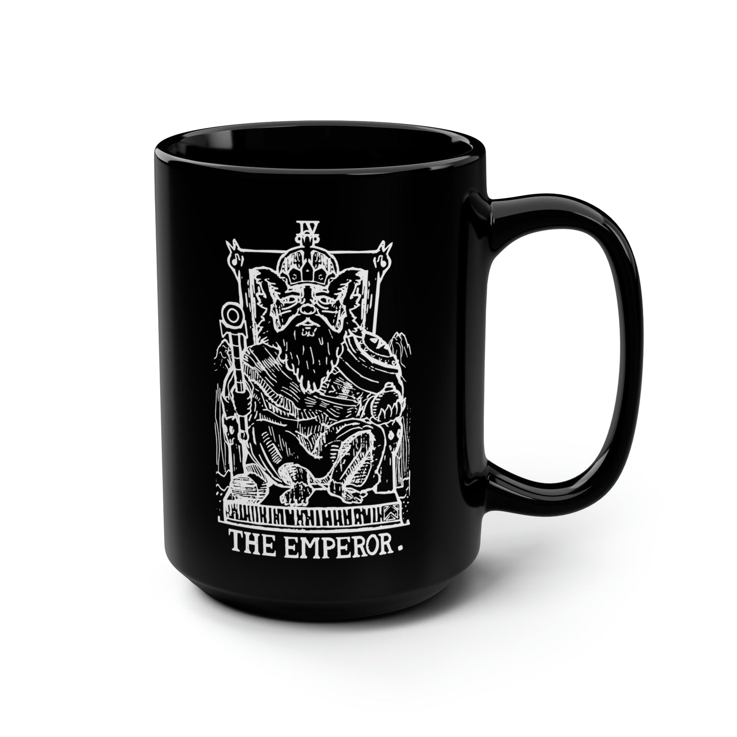 Raccoon Tarot THE EMPEROR lineart - Black Mug, 15oz