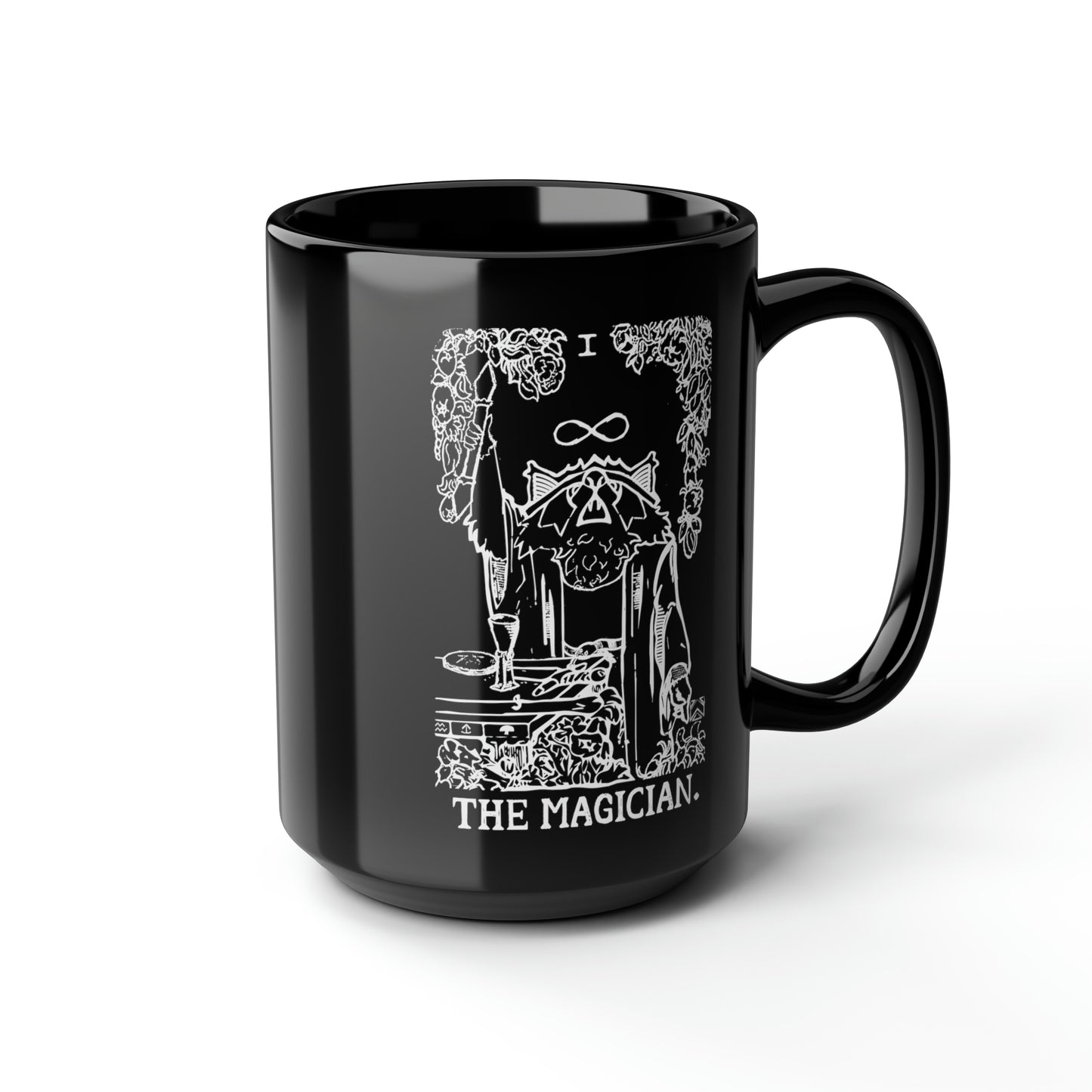 Raccoon Tarot THE MAGICIAN lineart - Black Mug, 15oz