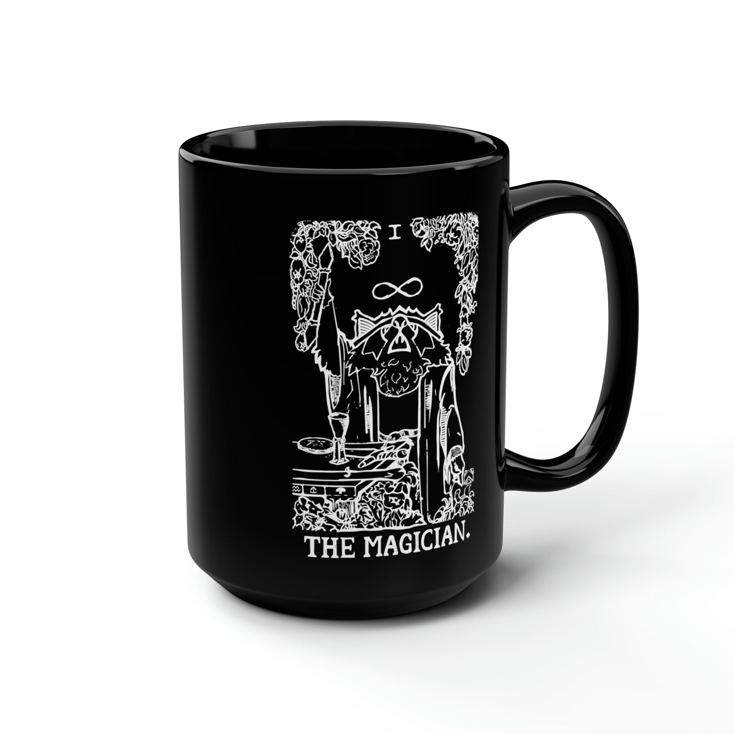 Raccoon Tarot THE MAGICIAN lineart - Black Mug, 15oz