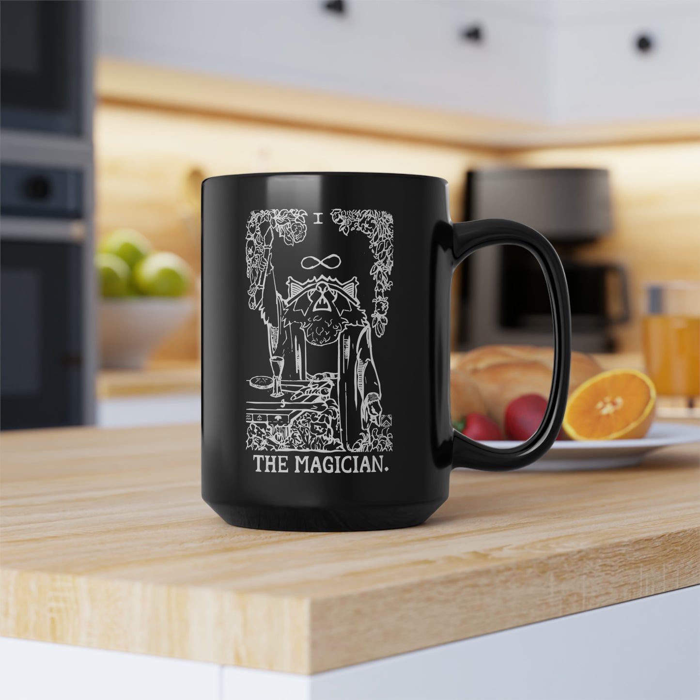 Raccoon Tarot THE MAGICIAN lineart - Black Mug, 15oz