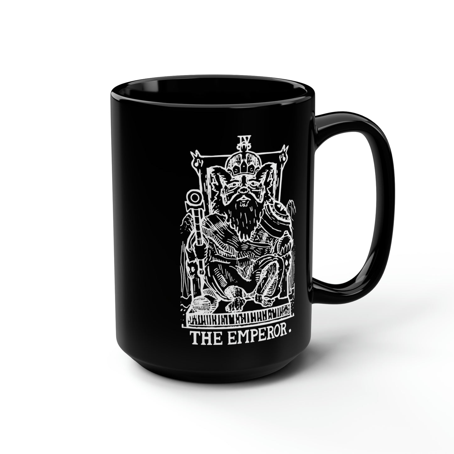 Raccoon Tarot THE EMPEROR lineart - Black Mug, 15oz