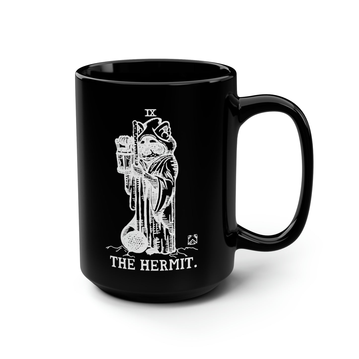 Raccoon Tarot THE HERMIT lineart - Black Mug, 15oz