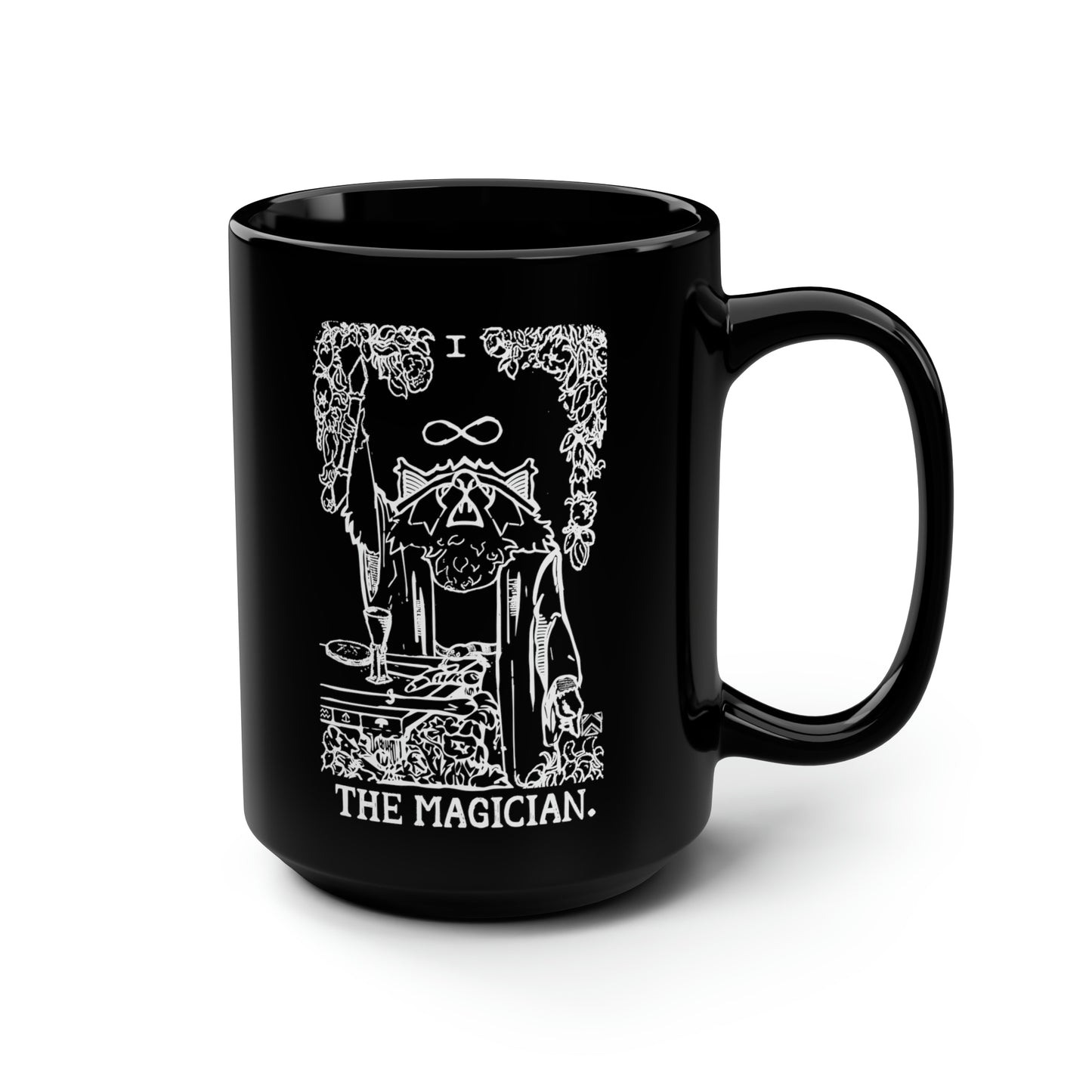 Raccoon Tarot THE MAGICIAN lineart - Black Mug, 15oz