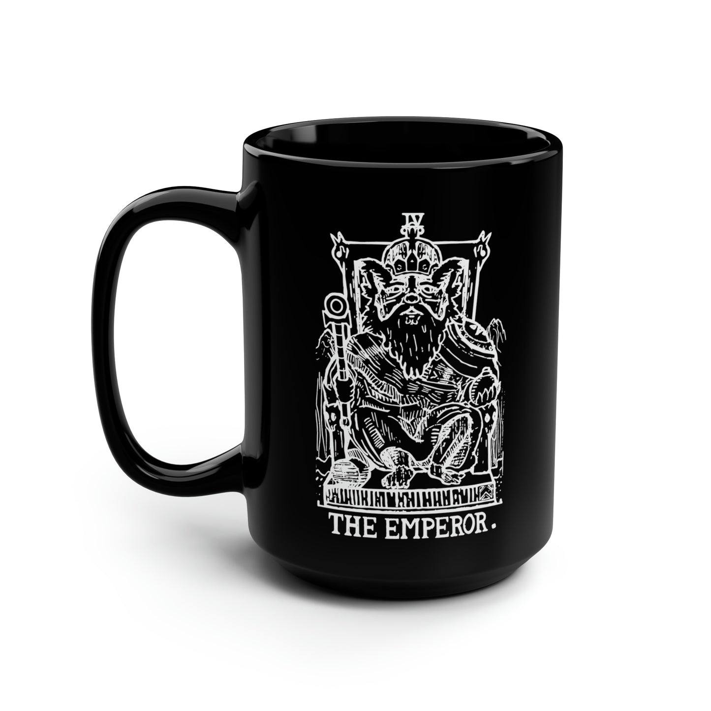 Raccoon Tarot THE EMPEROR lineart - Black Mug, 15oz