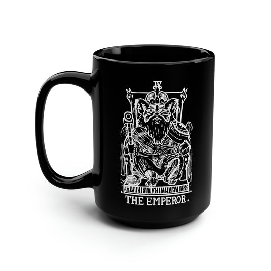 Raccoon Tarot THE EMPEROR lineart - Black Mug, 15oz