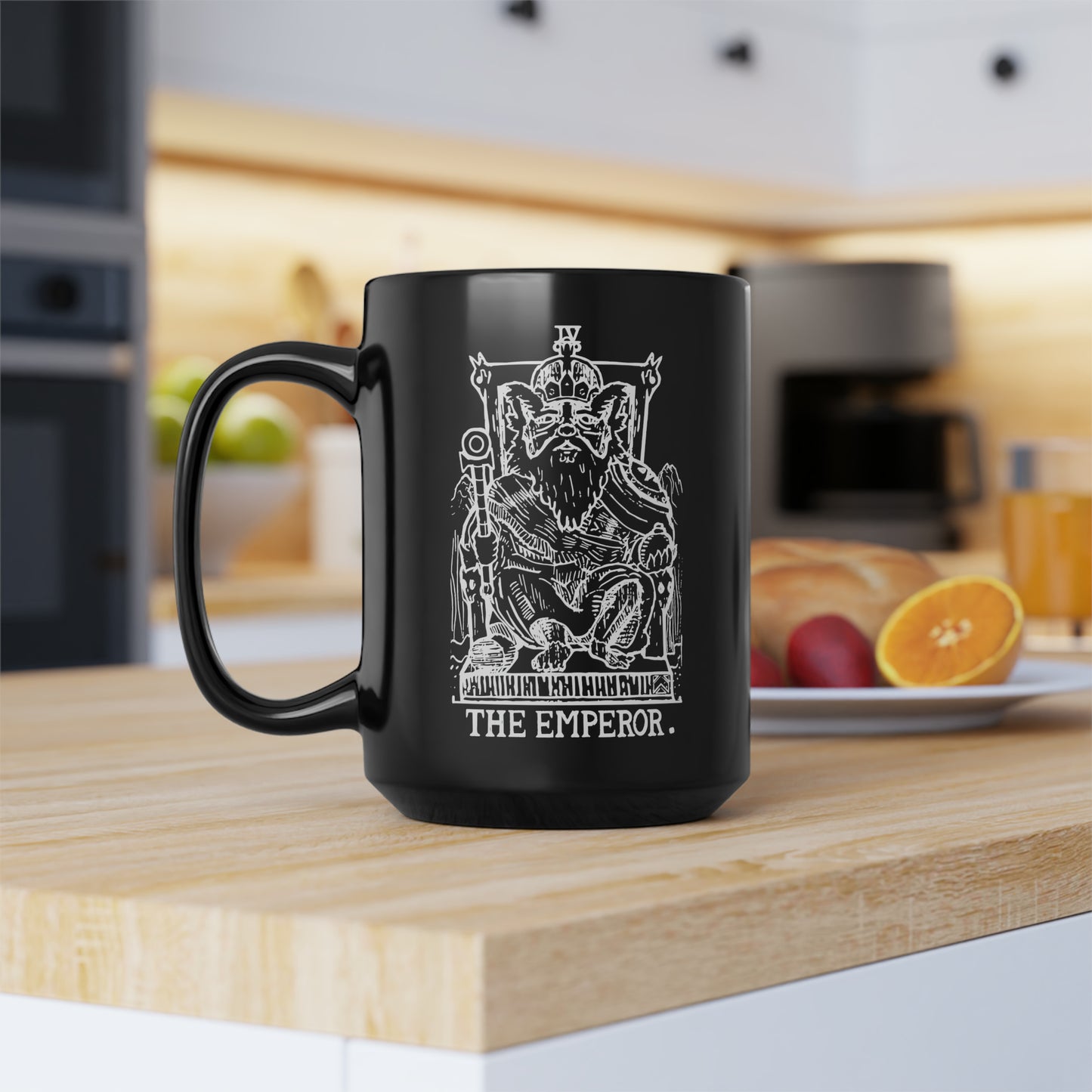 Raccoon Tarot THE EMPEROR lineart - Black Mug, 15oz