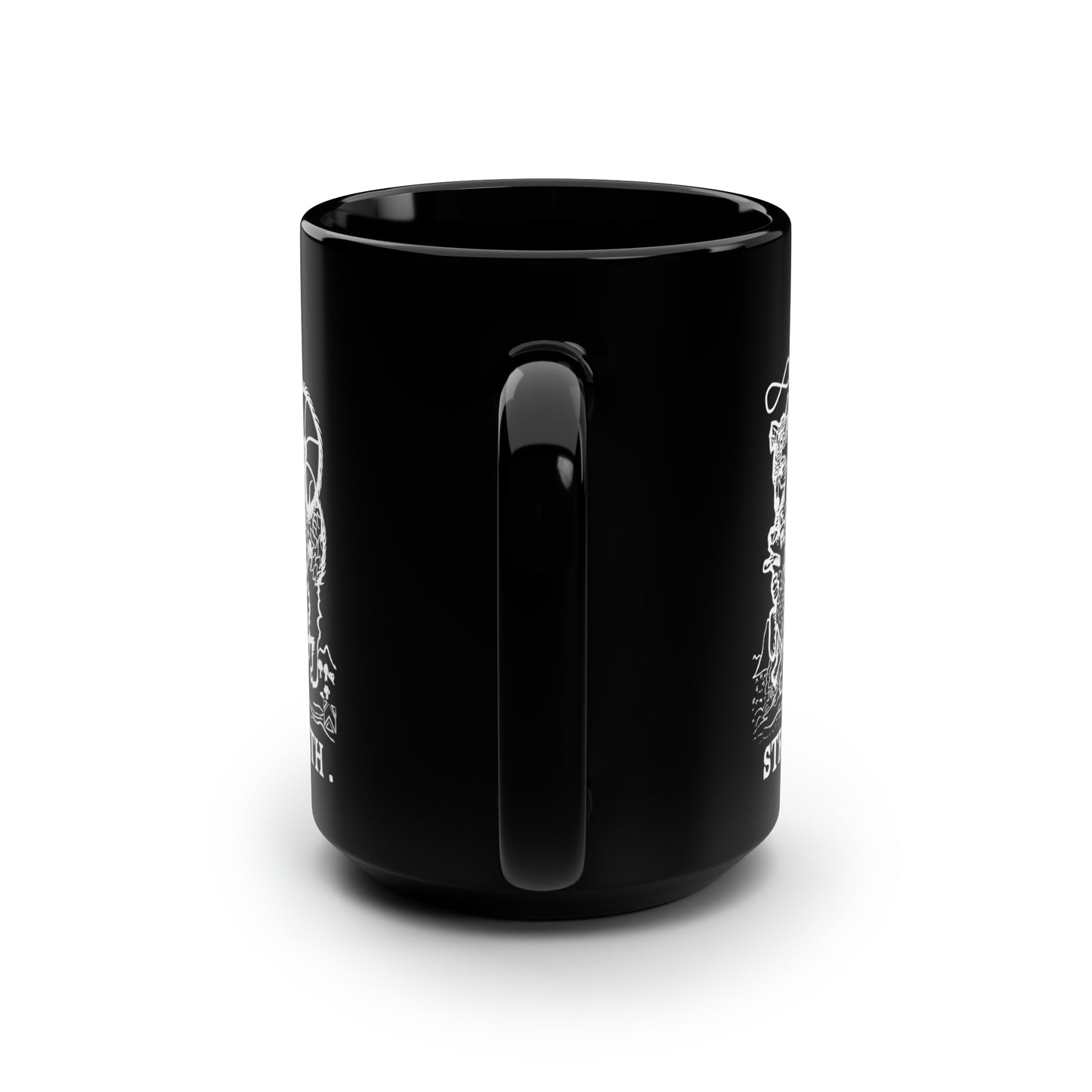 Raccoon Tarot STRENGTH lineart - Black Mug, 15oz