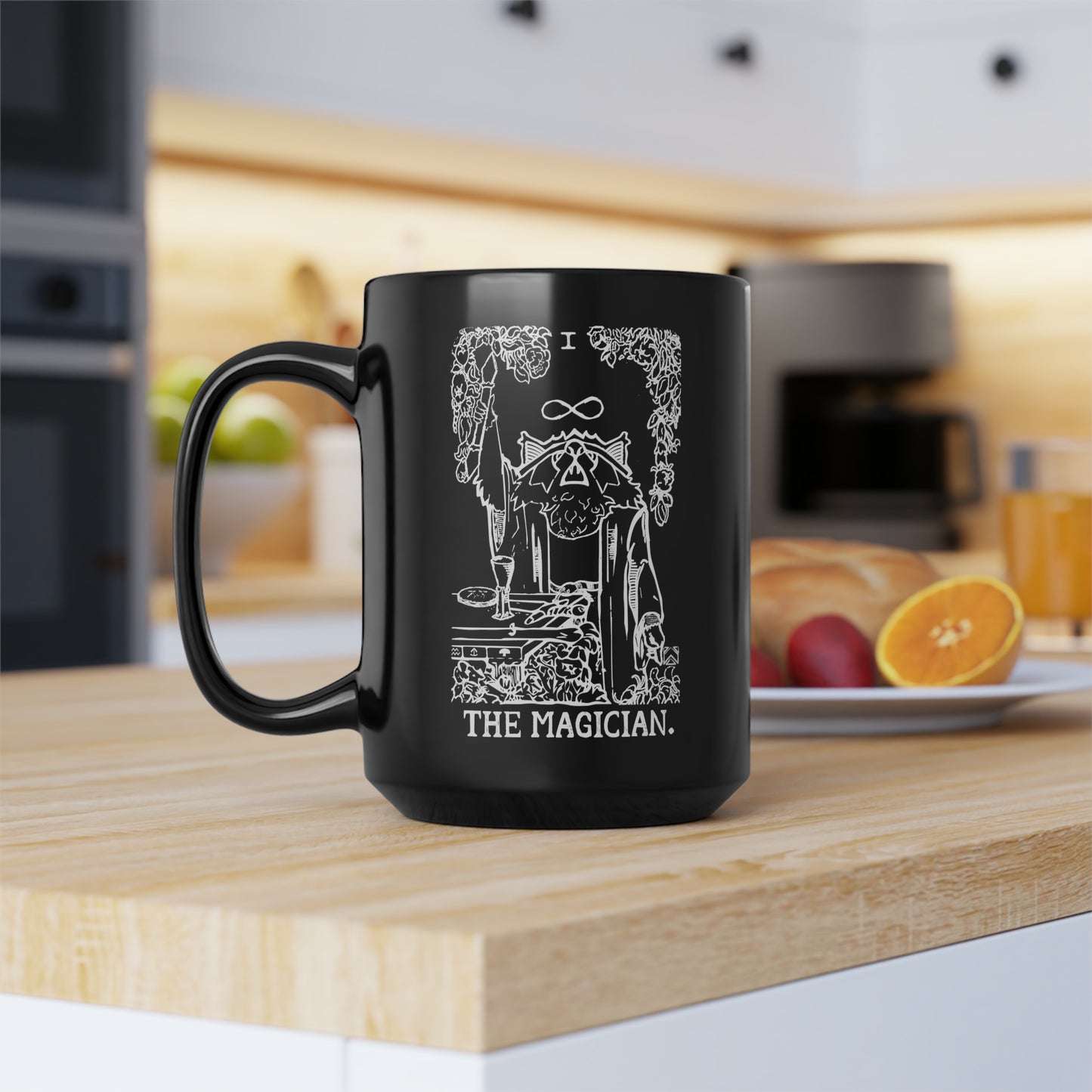 Raccoon Tarot THE MAGICIAN lineart - Black Mug, 15oz