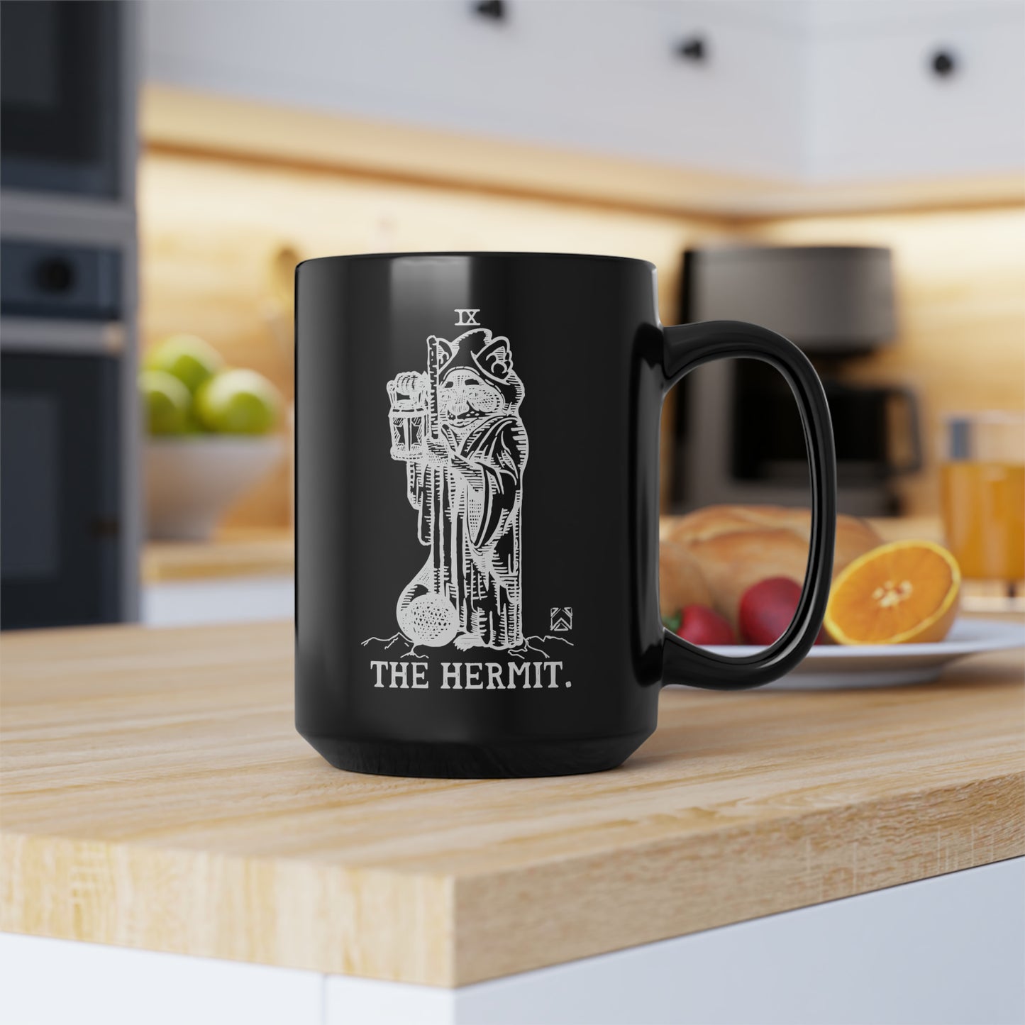Raccoon Tarot THE HERMIT lineart - Black Mug, 15oz
