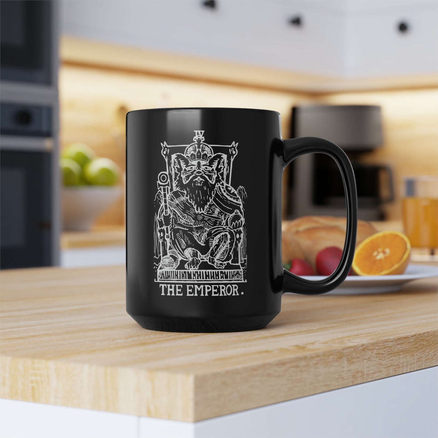 Raccoon Tarot THE EMPEROR lineart - Black Mug, 15oz