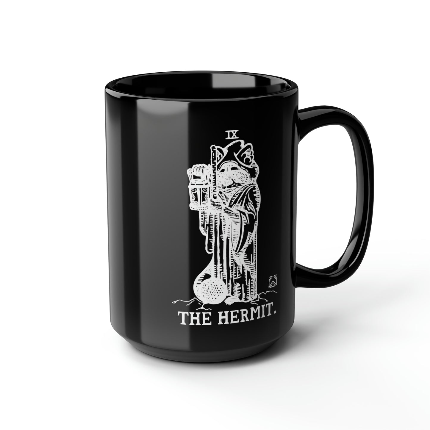 Raccoon Tarot THE HERMIT lineart - Black Mug, 15oz
