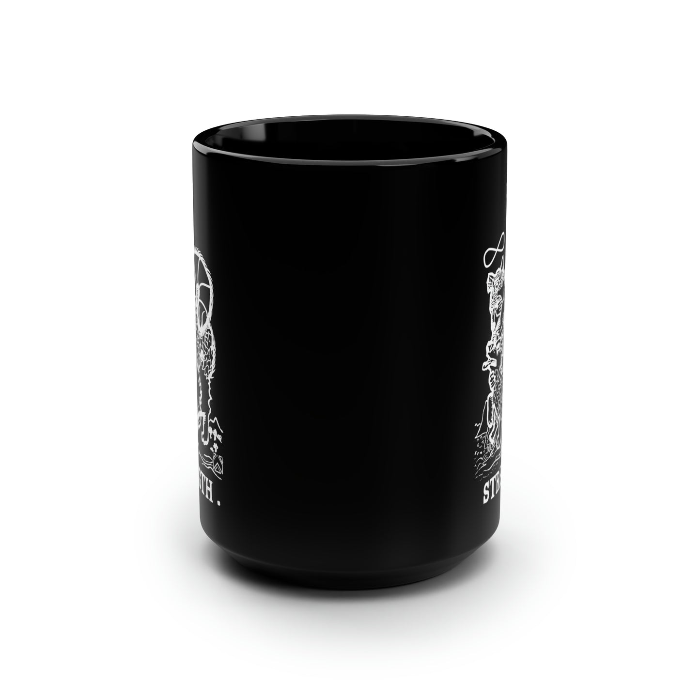 Raccoon Tarot STRENGTH lineart - Black Mug, 15oz