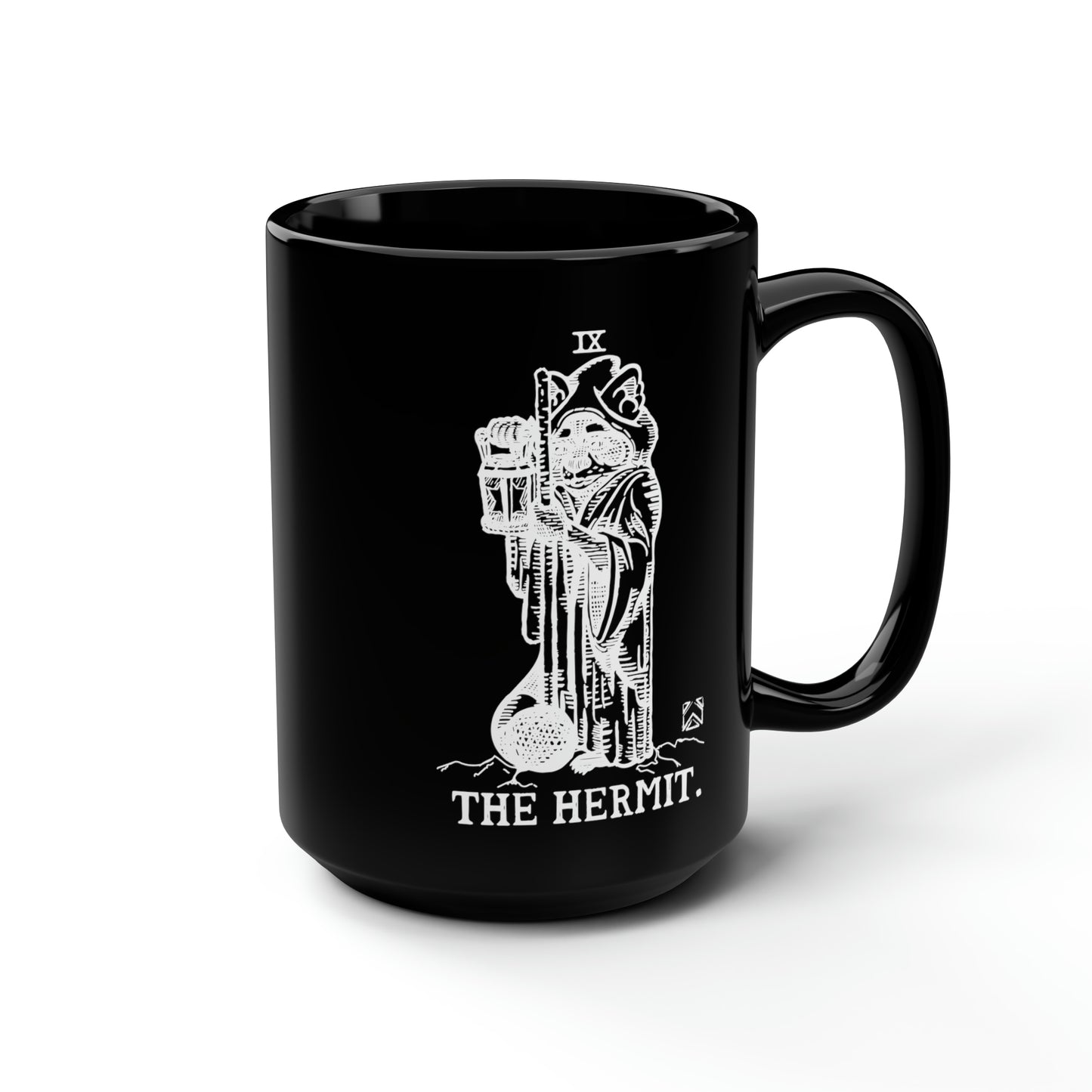 Raccoon Tarot THE HERMIT lineart - Black Mug, 15oz