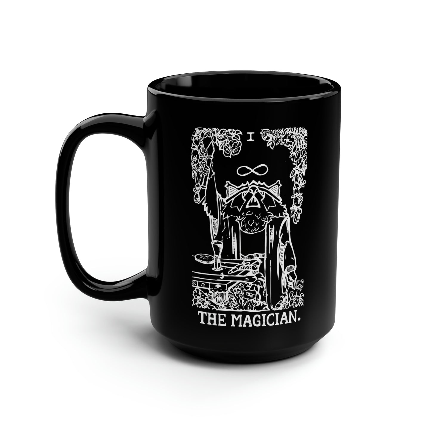 Raccoon Tarot THE MAGICIAN lineart - Black Mug, 15oz