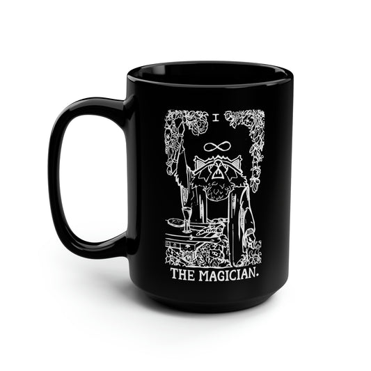Raccoon Tarot THE MAGICIAN lineart - Black Mug, 15oz